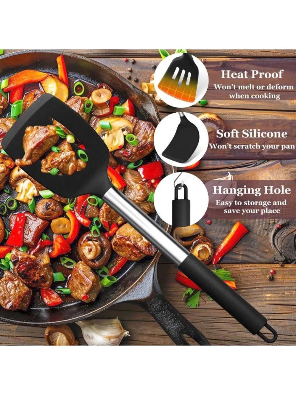 8-Piece Silicone Kitchen Utensils Set, Heatproof Nonstick Tools with Stainless